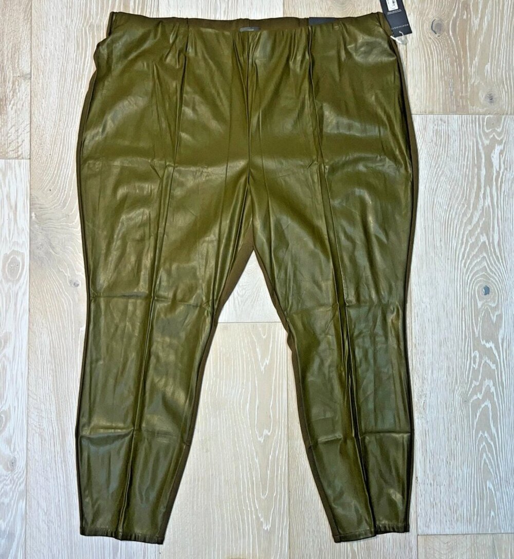 Worthington Women's 2X Legging Pants Olive Green Faux Leather Front